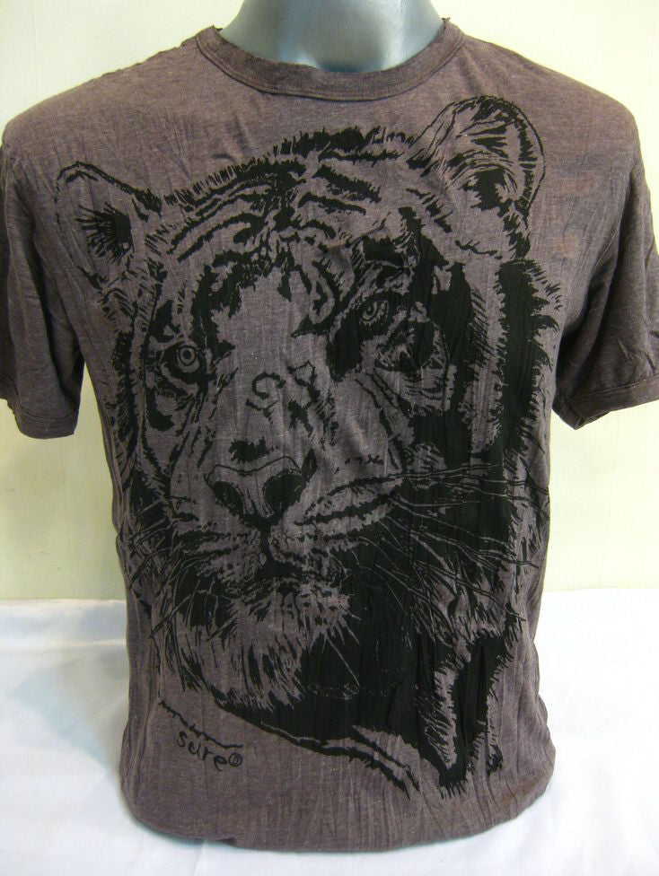 Mens Gray Tiger Head T-Shirt
