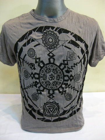 Mens Gray Chakra Ohm Mandala T-Shirt