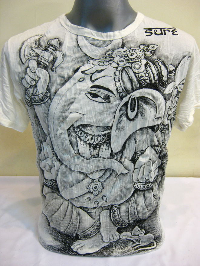 Mens White Sitting Ganesh T-Shirt