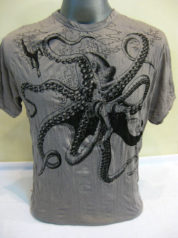 Mens Gray Octopus T-Shirt