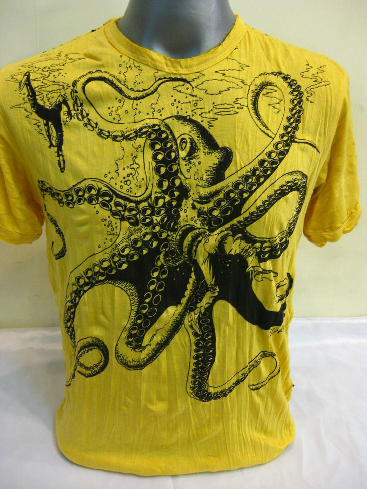 Mens Yellow Octopus T-Shirt