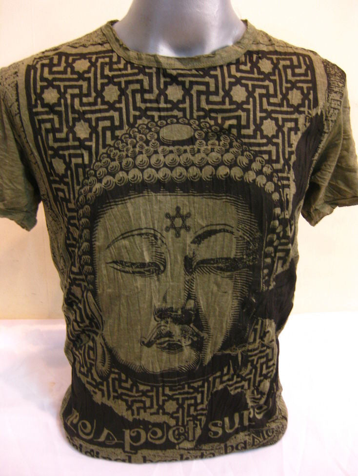 Mens Green Labyrinth Buddha Face T-Shirt