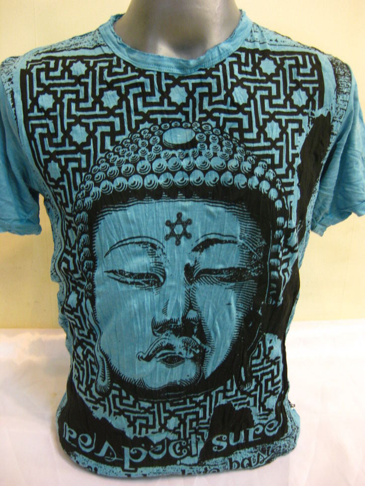 Mens Turquoise Labyrinth Buddha Face T-Shirt