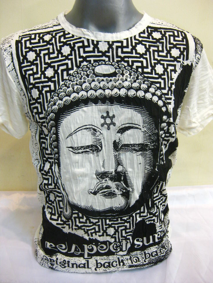 Mens White Labyrinth Buddha Face T-Shirt