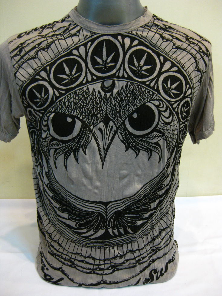 Mens Gray Weed Owl T-Shirt