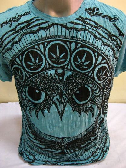 Mens Turquoise Weed Owl T-Shirt