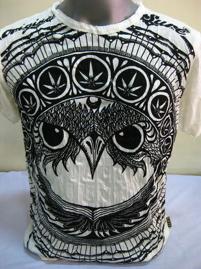 Mens White Weed Owl T-Shirt