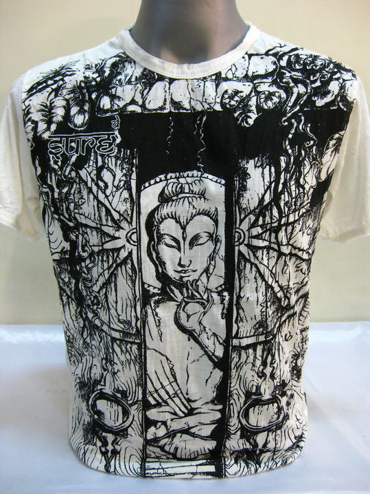 Mens White Meditation Buddha T-Shirt