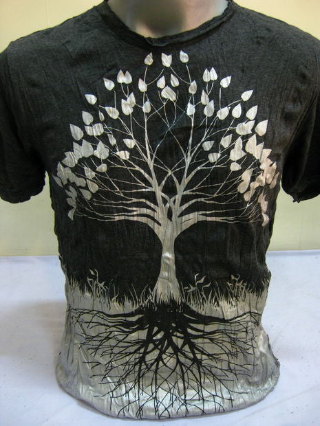 Mens Silver on Black Tree of Life T-Shirt