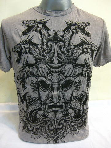Mens Gray Evil Dragon Mask T-Shirt
