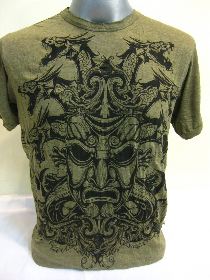 Mens Green Evil Dragon Mask T-Shirt