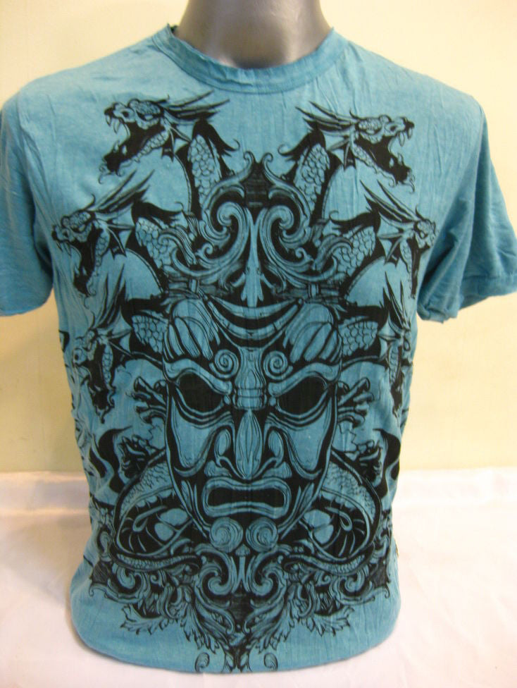 Mens Turquoise Evil Dragon Mask T-Shirt