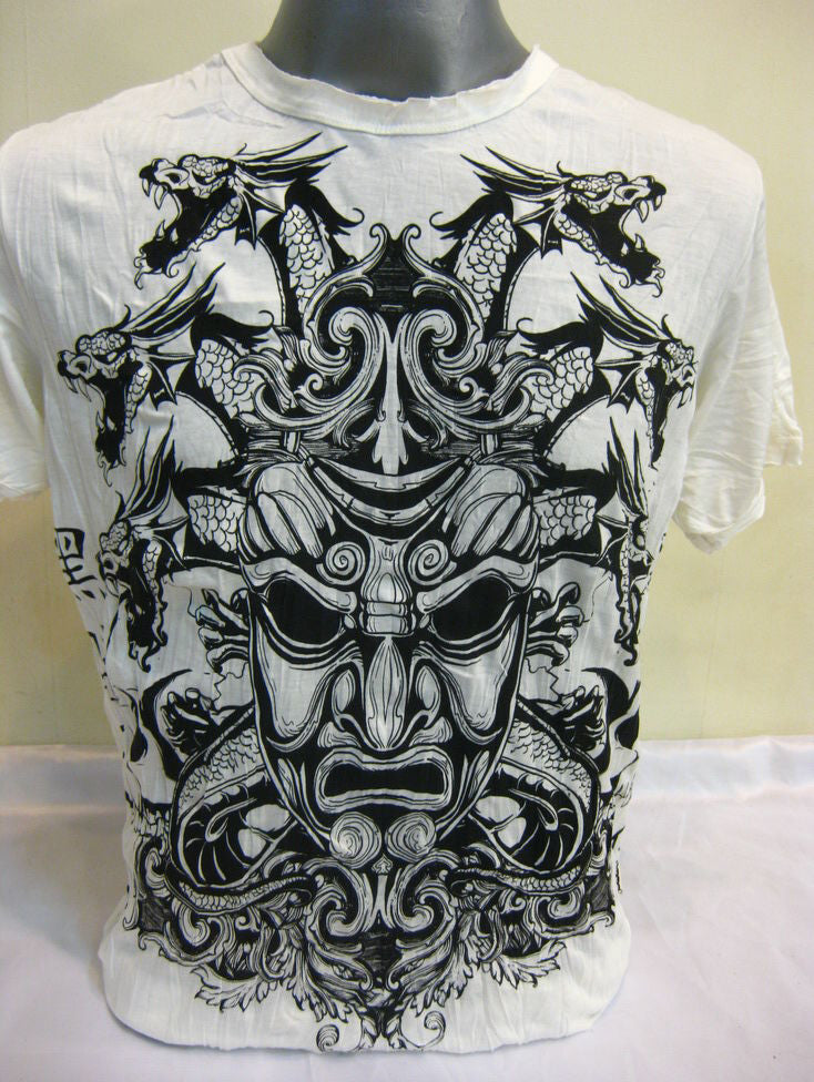 Mens White Evil Dragon Mask T-Shirt