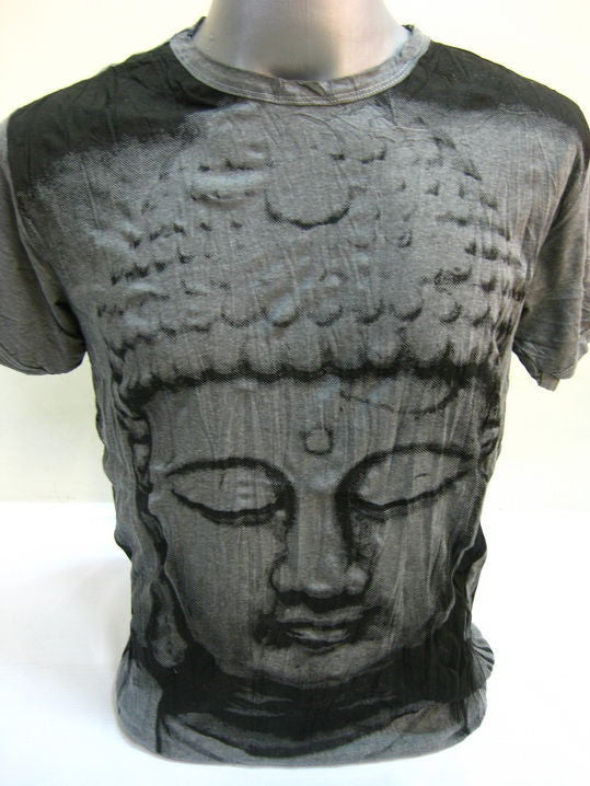 Mens Gray Big Face Buddha T-Shirt