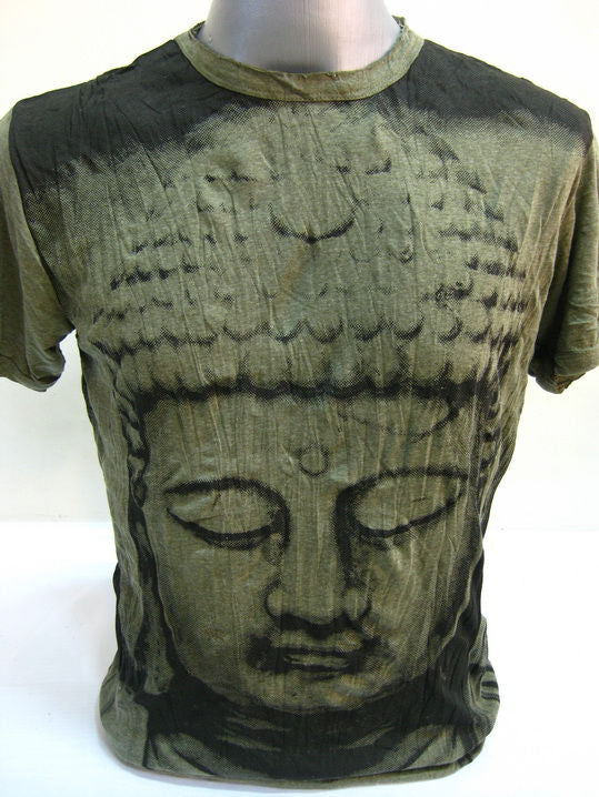 Mens Green Big Face Buddha T-Shirt