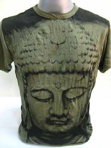 Mens Green Big Face Buddha T-Shirt