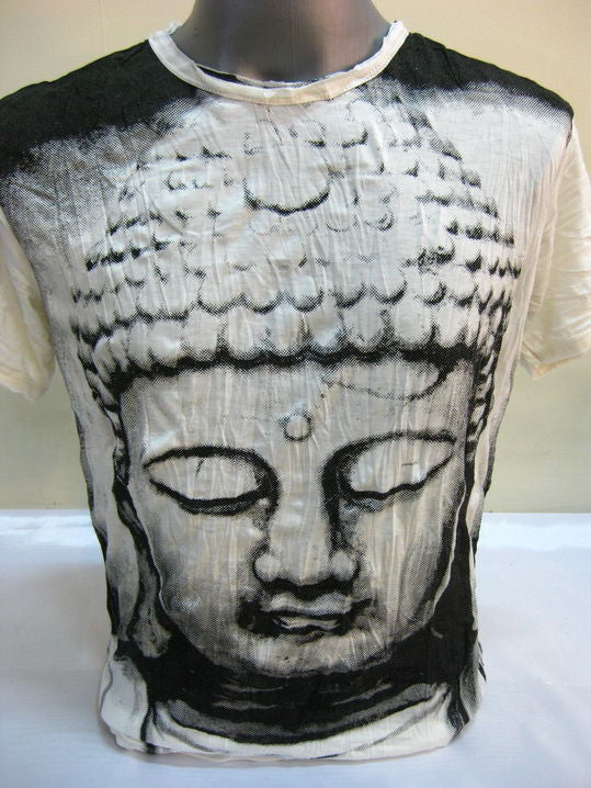 Mens White Big Face Buddha T-Shirt