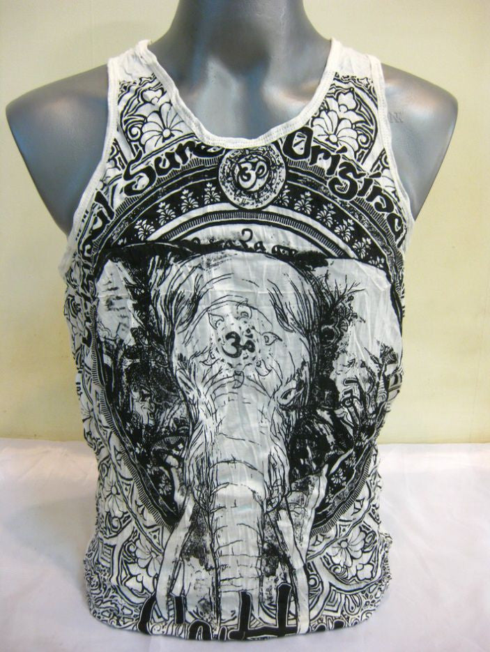 Mens White Wild Elephant Tank Top