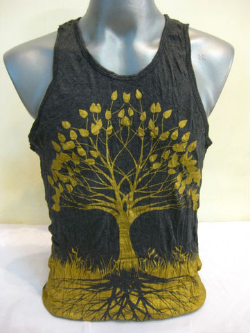 Mens Gold on Black Tree Of Life Tank Top