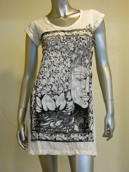 Womens White Sanskrit Buddha Dress