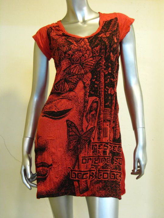 Womens Red Butterfly Buddha Dress