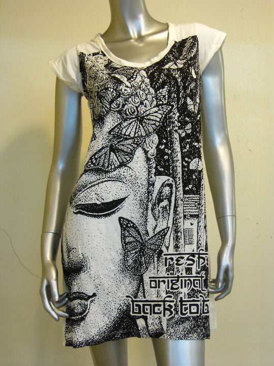 Womens White Butterfly Buddha Dress