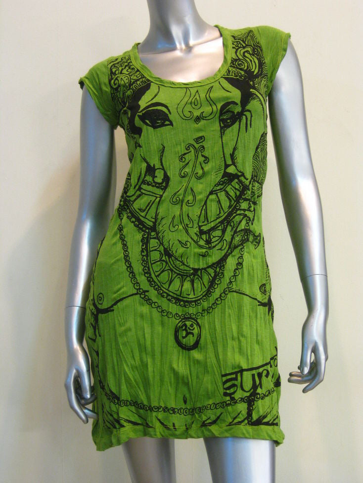 Womens Lime Big Face Ganesh Dress
