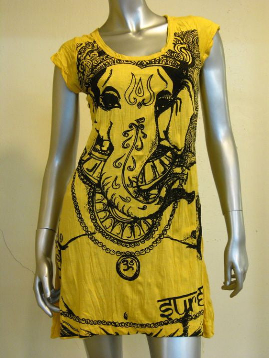 Womens Yellow Big Face Ganesh Dress