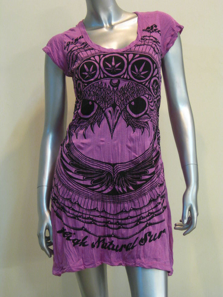 Womens Purple Weed Owl Dress