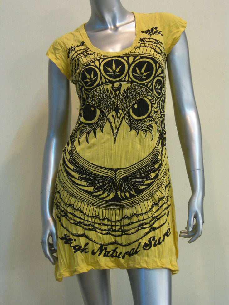 Womens Yellow Weed Owl Dress