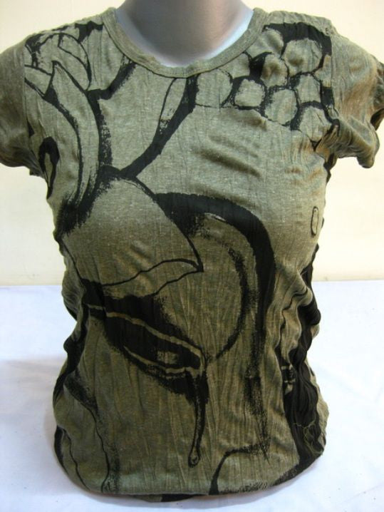 Womens Green Crying Buddha T-Shirt