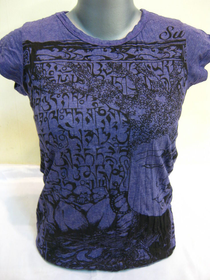 Womens Grape Sanskrit Buddha T-Shirt
