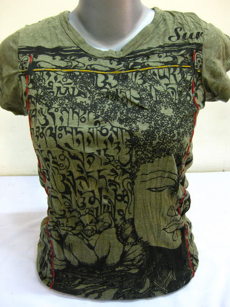 Womens Green Sanskrit Buddha T-Shirt