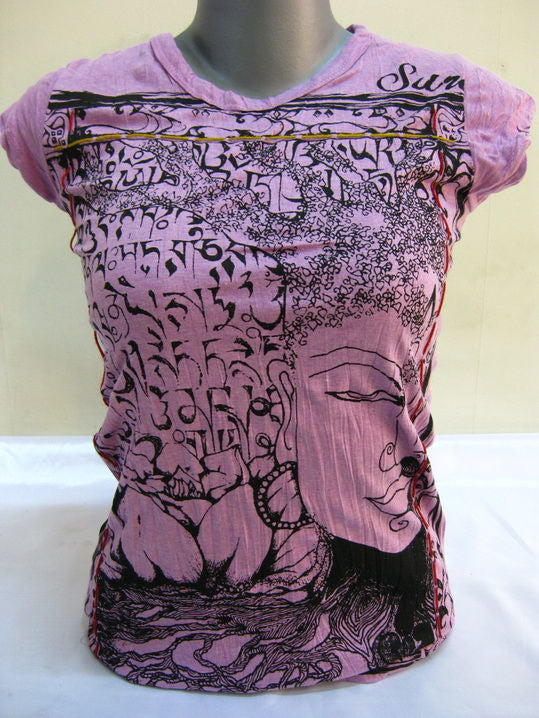 Womens Purple Sanskrit Buddha T-Shirt