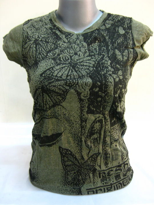 Womens Green Butterfly Buddha T-Shirt