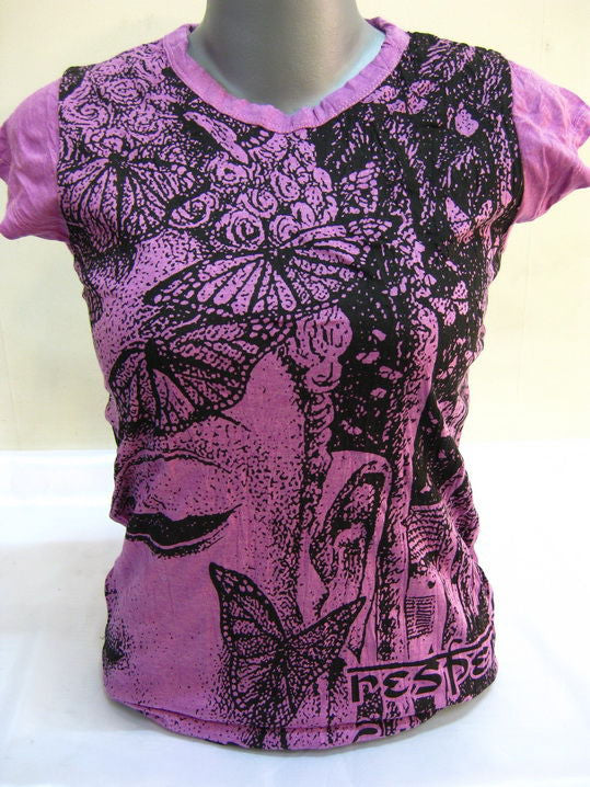 Womens Purple Butterfly Buddha T-Shirt