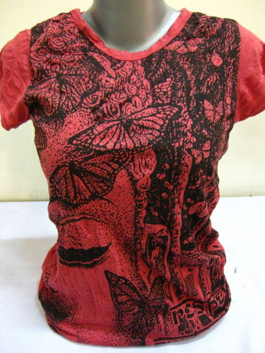 Womens Red Butterfly Buddha T-Shirt
