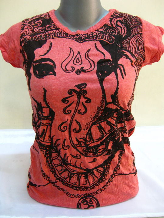 Womens Red Big Face Ganesh T-Shirt