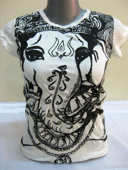 Womens White Big Face Ganesh T-Shirt