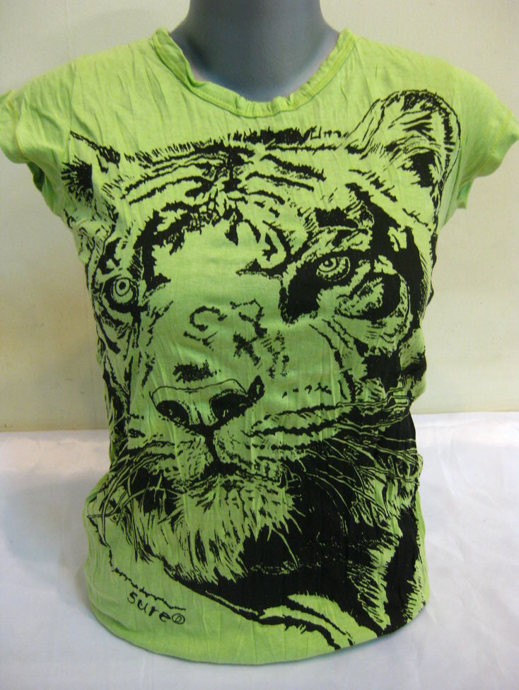 Womens Lime Tiger Head T-Shirt