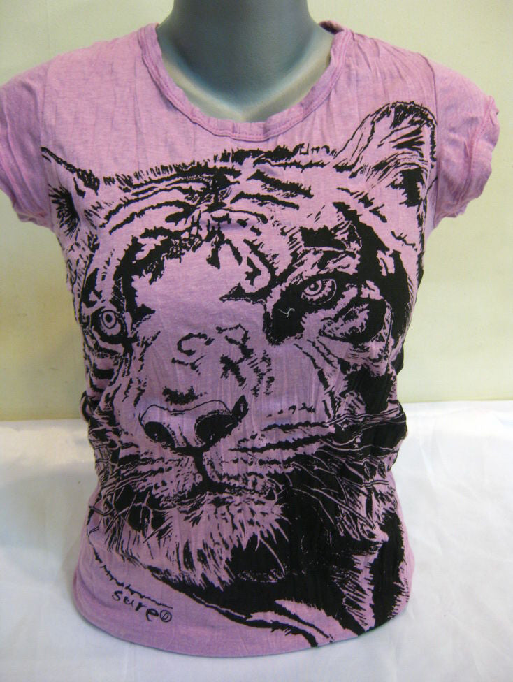 Womens Purple Tiger Head T-Shirt