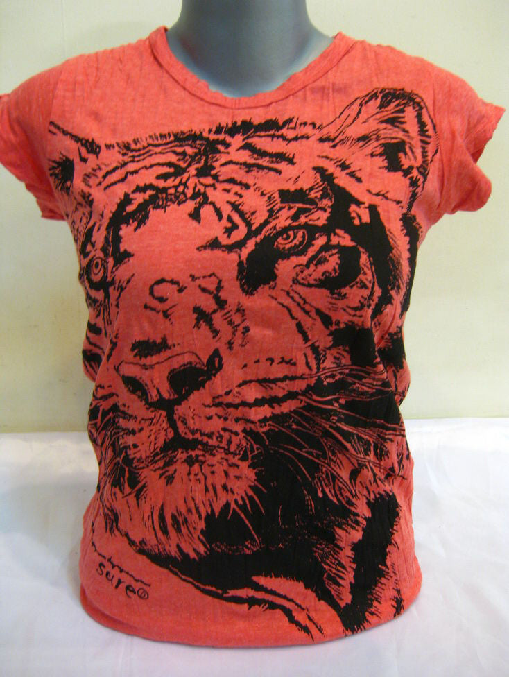 Womens Red Tiger Head T-Shirt