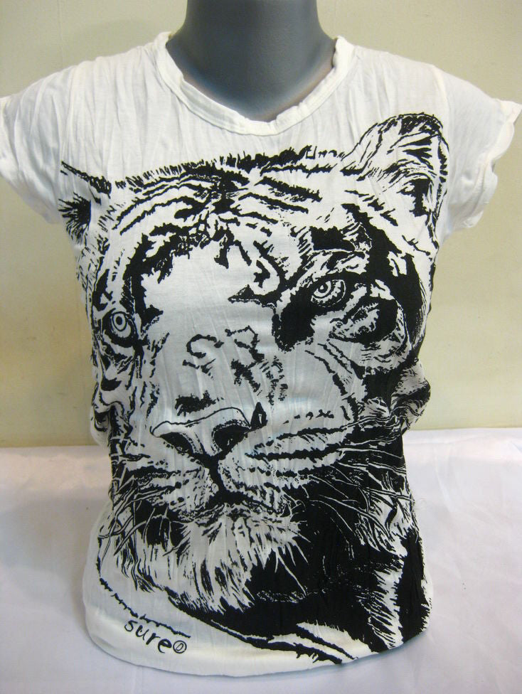 Womens White Tiger Head T-Shirt