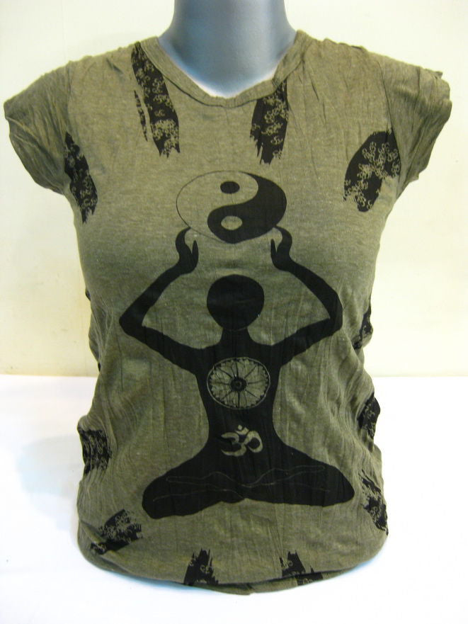 Womens Green Yin Yang Yoga T-Shirt