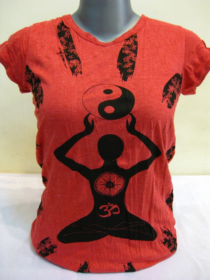 Womens Red Yin Yang Yoga T-Shirt