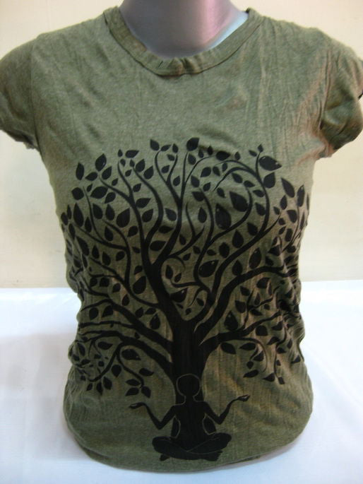 Womens Green Meditation Tree T-Shirt