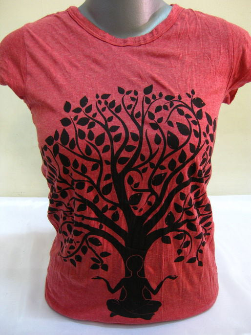 Womens Red Meditation Tree T-Shirt