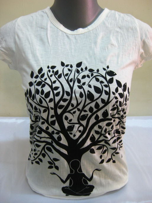 Womens White Meditation Tree T-Shirt