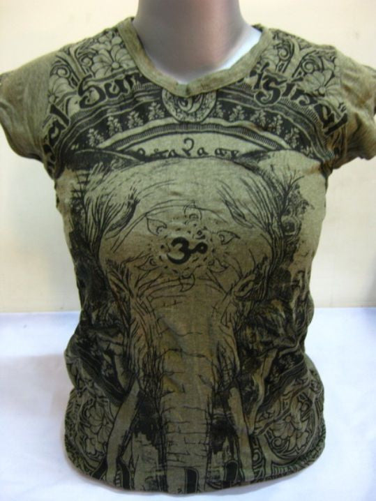 Womens Green Wild Elephant T-Shirt
