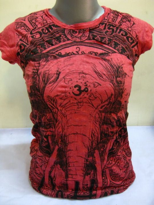 Womens Red Wild Elephant T-Shirt